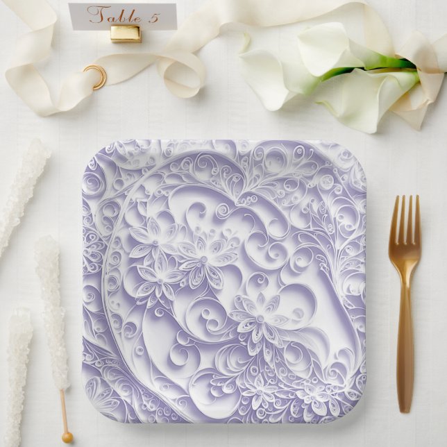Lavender Paper Quilling Daisy Design Paper Plate (Wedding)