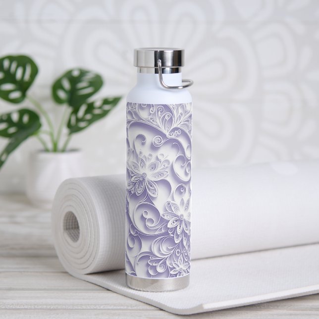 Lavender Paper Quilling Pattern Water Bottle (Yoga)