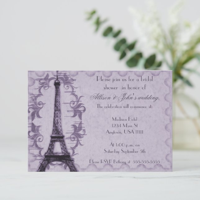 Lavender Paris Grunge Bridal Shower Invitation (Standing Front)