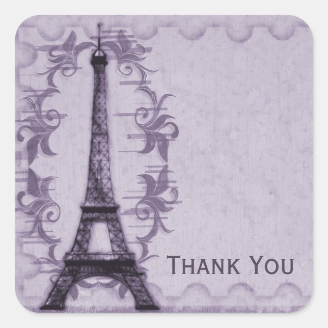 Lavender Paris Grunge Thank You Sticker (Front)