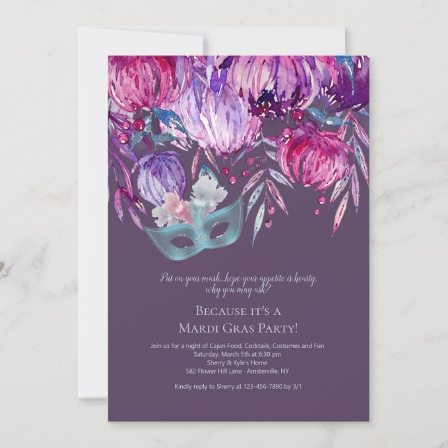 Lavender Passion Mardi Gras Party Invitation (Front)