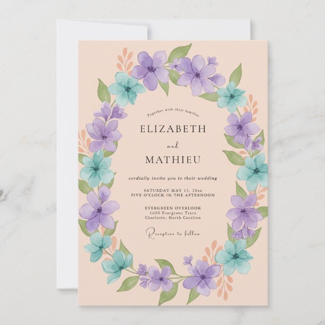 Lavender Pastel Floral Spring Wedding Invitation (Front)