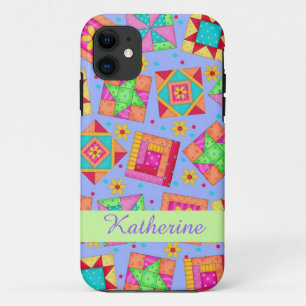 Lavender Patchwork Quilt Art Name Personalised iPhone 11 Case