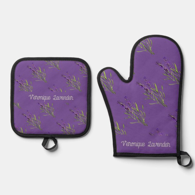   Lavender pattern- name  oven mitt & pot hol Oven Mitt & Pot Holder Set (Front)