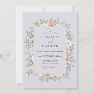 Lavender Peach Blossom Wedding Invitation