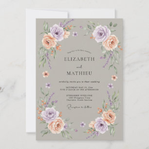 Lavender Peach Floral Flourish Wedding Invitation