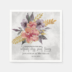 Lavender Peach Gold Floral Bible Verse Wedding Napkin