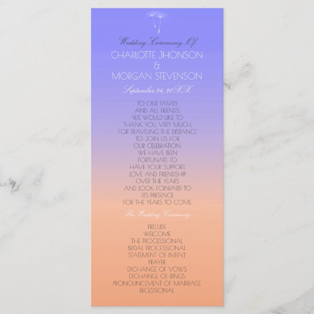 Lavender Peach Pastel Ombre Wedding Program Programme (Front)