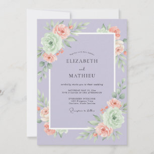 Lavender Peach Peony Wedding Invitation