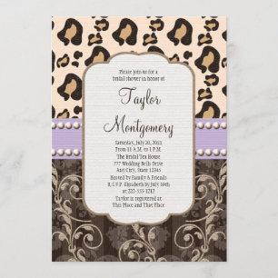 Lavender Pearl Leopard Print Bridal Shower Invitation