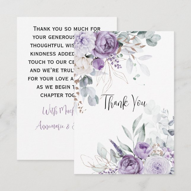Lavender Peonies and White Roses Wedding Thank You (Front/Back)