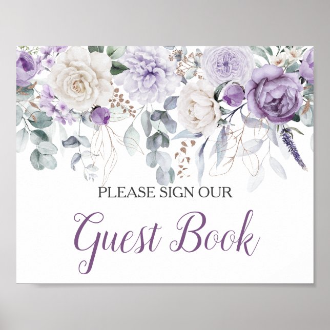 Lavender Peonies White Roses Sign Our Guest Book (Front)