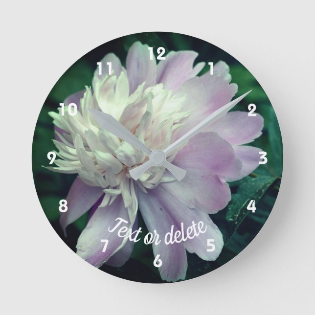Lavender Peony Flower In Bloom Personalised Round Clock (Front)