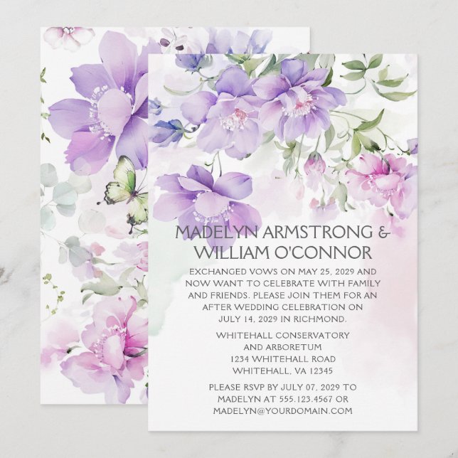 Lavender Peony Reception Only Invitation (Front/Back)