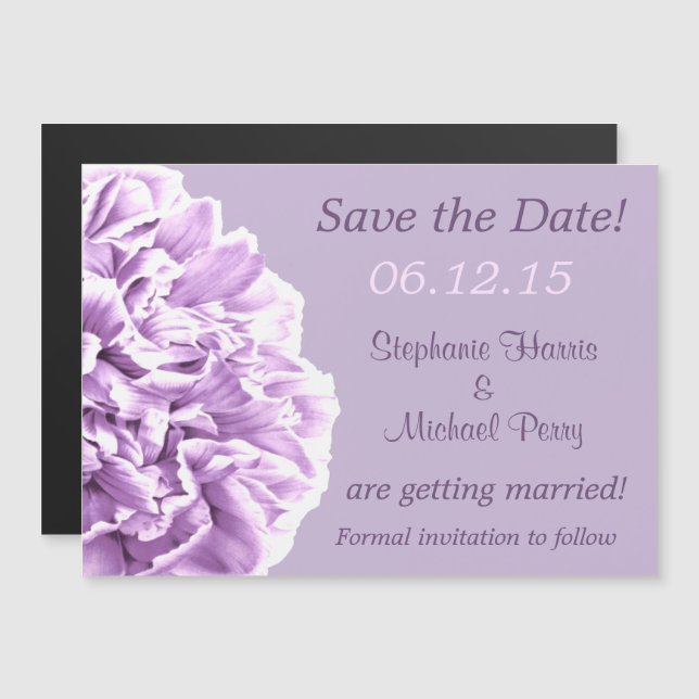 Lavender Peony Save the Date Wedding Magnetic Invitation (Front/Back)