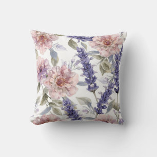 Lavender Peony Watercolor Floral Garden  Cushion