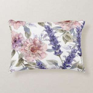 Lavender Peony Watercolor Floral Garden  Decorative Cushion