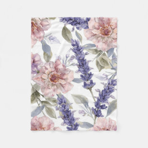 Lavender Peony Watercolor Floral Garden Fleece Blanket