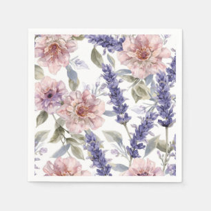 Lavender Peony Watercolor Floral Garden Napkin