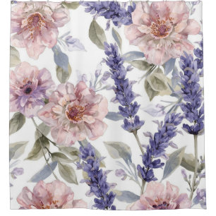 Lavender Peony Watercolor Floral Garden Shower Curtain