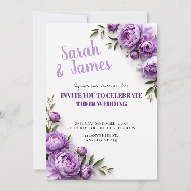 Lavender Peony Wedding Invitation (Front)