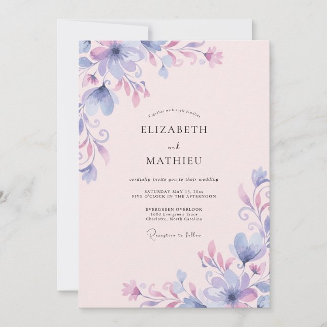 Lavender Periwinkle Bloom Wedding Invitation (Front)