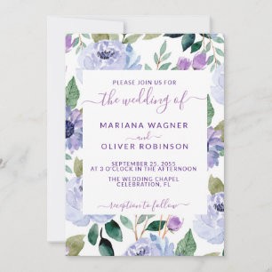 Lavender Periwinkle Floral Elegant Script Invitation