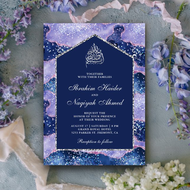 Lavender Periwinkle Marble Arch Muslim Wedding Invitation (Creator Uploaded)