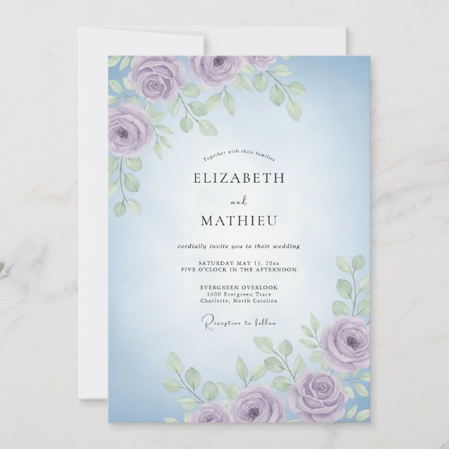 Lavender Periwinkle Peony Wedding Invitation (Front)