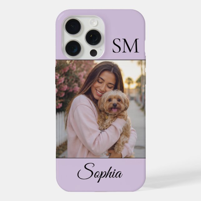 Lavender Personalised Name Initials One Photo iPhone Case (Back)