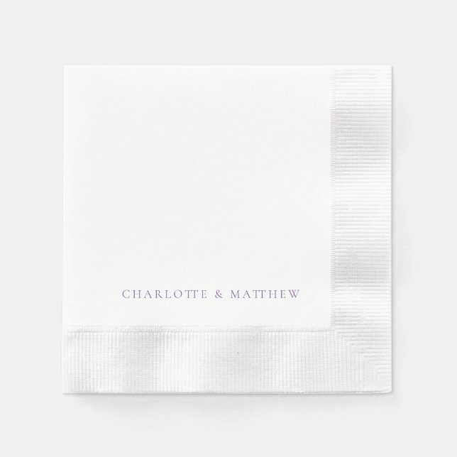 Lavender Personalised Names Wedding Napkin (Front)