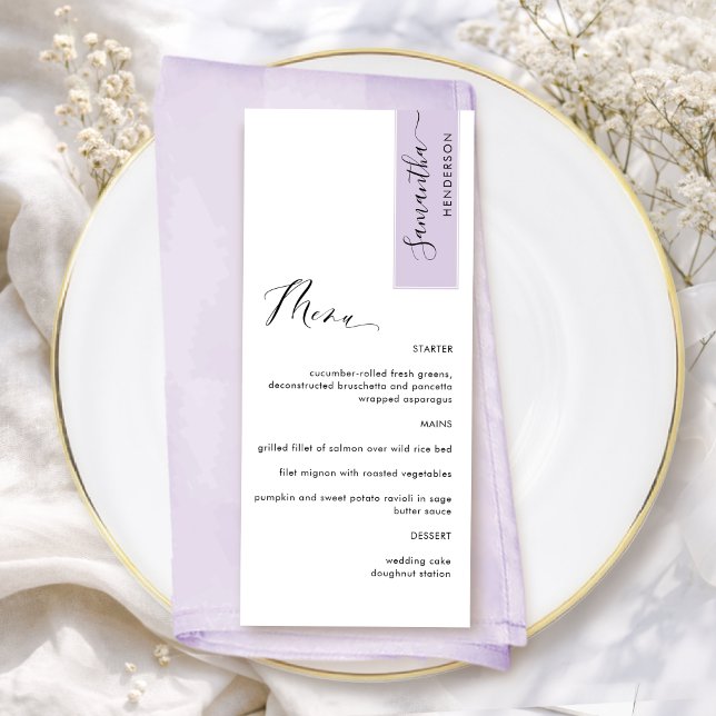Lavender Personalised with Guest Name Elegant Menu (Creator Uploaded)