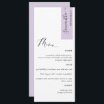Lavender Personalised with Guest Name Elegant Menu<br><div class="desc">Why spend in place cards and menu cards when you can have an elegant All-in-one elegant Menu personalised with each guest name! Contemporary, simple and elegant design with beautiful modern hand written calligraphy. Stripe on the top right corner in attractive lavender tone with guest name in black. Back in same...</div>
