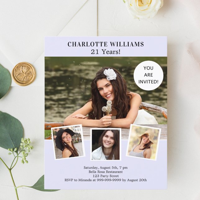 Lavender photo collage birthday invitation (Creator Uploaded)
