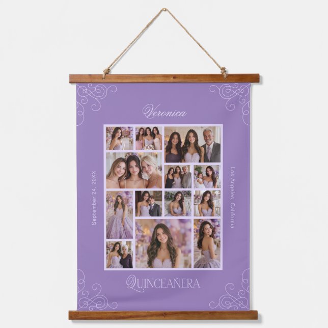 Lavender Photo Collage Keepsake Quinceanera Hanging Tapestry (Front)