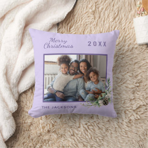 Lavender photo cone pine name Christmas Cushion
