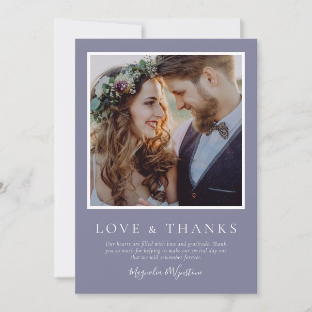 Lavender Photo Love & Thanks Wedding Thank You Card (Front)