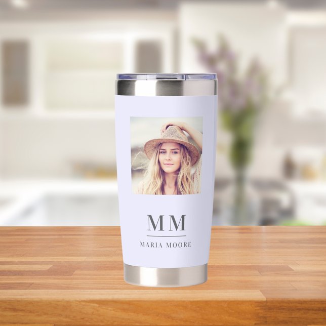 Lavender photo monogram initials name insulated tumbler (Creator Uploaded)