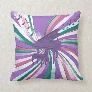 Lavender Piano and Musical Notes Throw Pillow