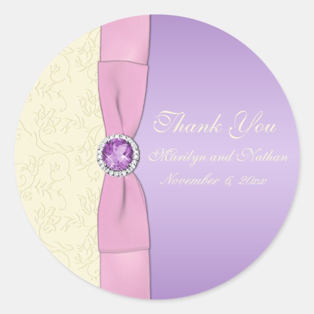Lavender, Pink, and Ivory 3" Round Sticker (Front)