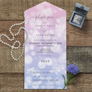 Lavender & Pink Bokeh Modern No Dinner All In One Invitation