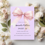 Lavender pink bow elegant Sweet 16 Invitation<br><div class="desc">A soft lavender,  purple coloured background,  decorated with a large pink bow. Personalise and add a name and party details.</div>
