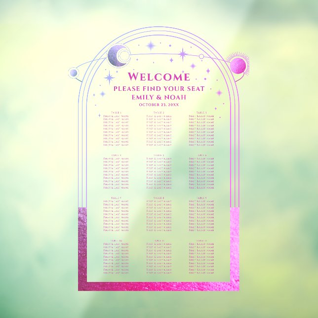 Lavender Pink Celestial Wedding Seating Chart Window Cling (Sheet 3)