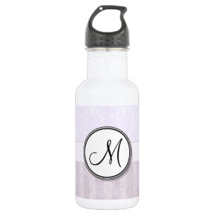 Lavender Pink Damask with Stripes and Monogram 532 Ml Water Bottle