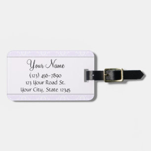 Lavender Pink Damask with Stripes and Monogram Luggage Tag