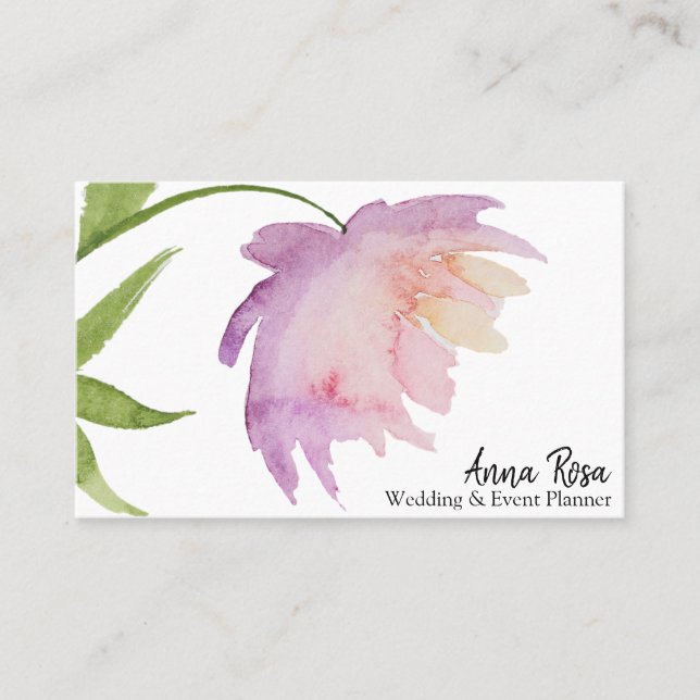 *~* Lavender Pink Elegant Watercolor Peony Floral Business Card (Front)