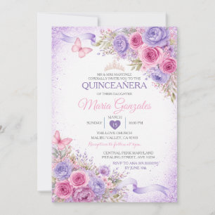 Lavender Pink Floral Quinceañera Invitation