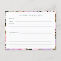 Lavender Pink Floral Watercolor Shower Recipe Card