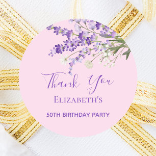 Lavender pink florals thank you birthday classic round sticker
