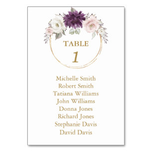 Lavender Pink Flowers Baptism Seating Chart  Table Number